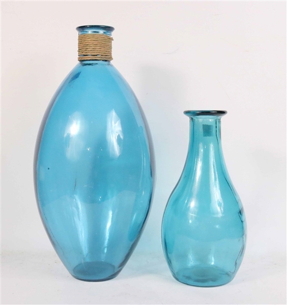 Two Aquamarine Molded Glass Vessels