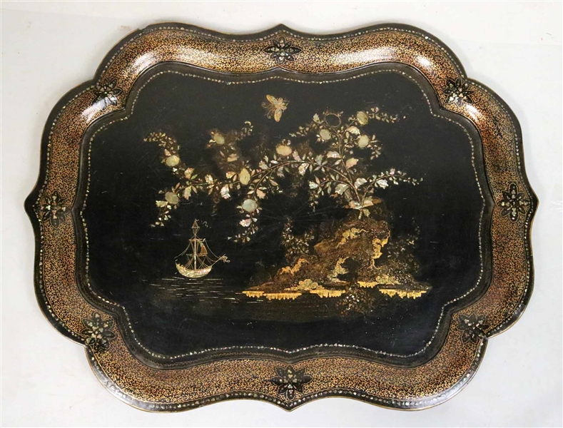 Victorian Mother-of-Pearl Inlay Papier-Mache Tray