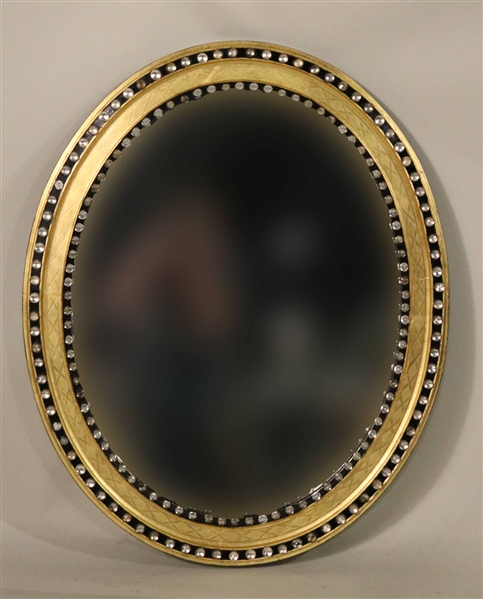 Part-Ebonized, Glass "Jewel" Mounted Oval Mirror