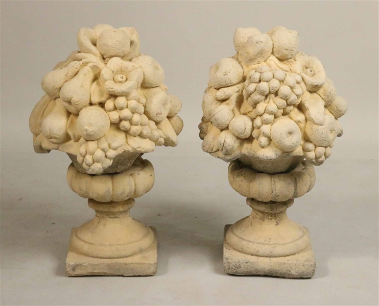 Pair of Cast Concrete Fruit-Form Garden Urns