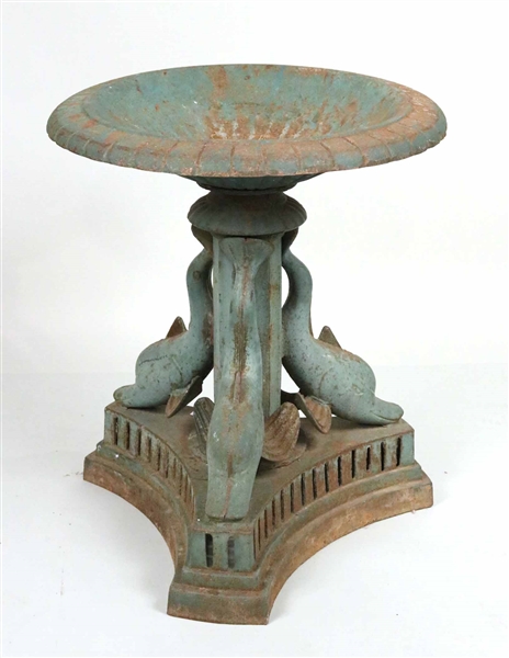 Green-Painted Cast-Iron Dolphin Base Fountain