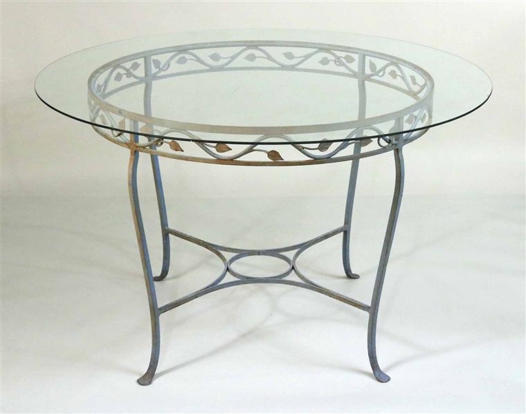 Blue-Painted Wrought-Iron Glass Top Table