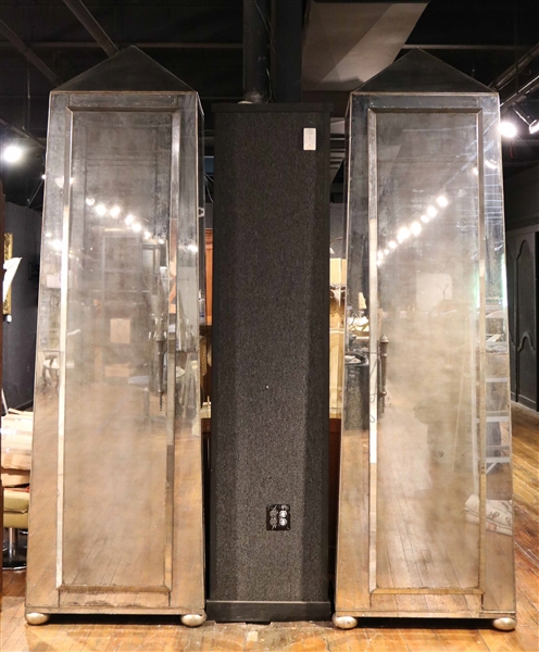 Pair of Mirrored Obelisk-Form Cabinets