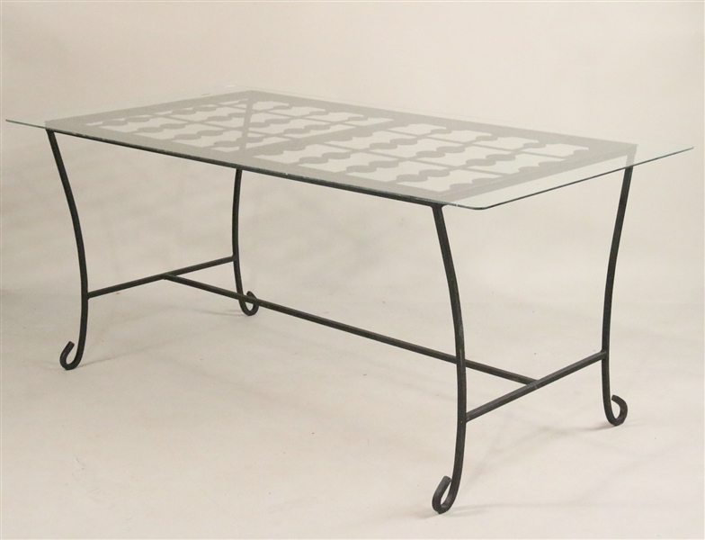 Black-Painted Metal Glass Top Garden Dining Table