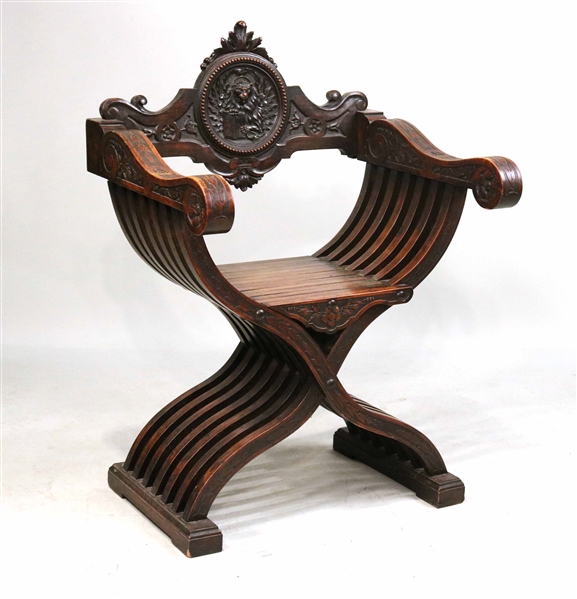 Baroque Style Carved Walnut Savonarola Chair