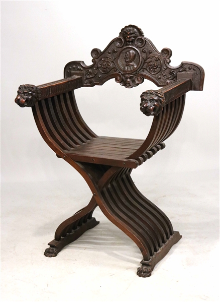Baroque Style Carved Walnut Savonarola Chair