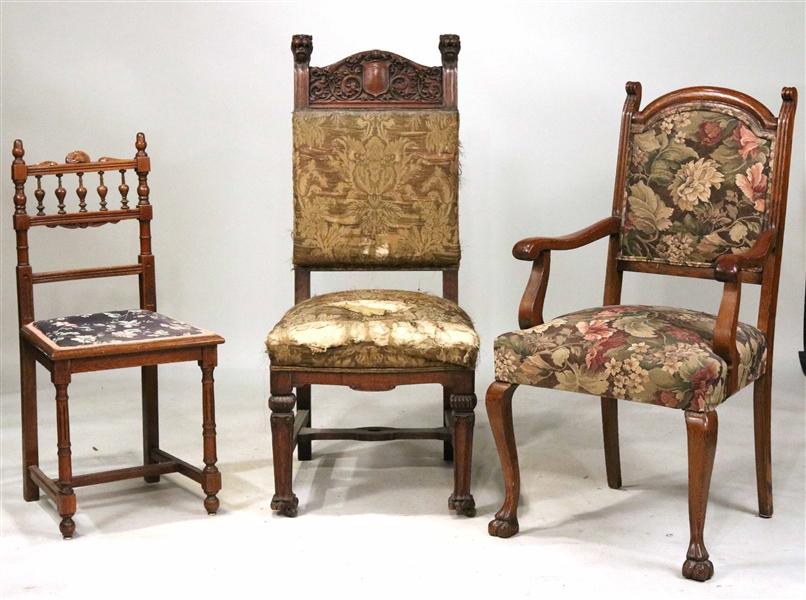 Three Carved Oak Chairs