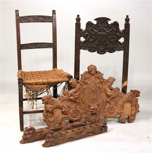 Group of Baroque Style Carved Walnut Objects