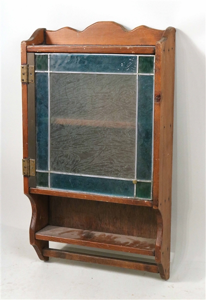 Pine Hanging Cabinet with Leaded-Glass Door