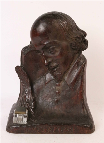 Carved Walnut Profile Bust of Shakespeare