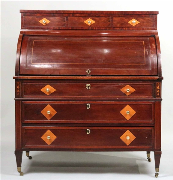 Neoclassical Inlaid Mahogany Cylinder-Front Desk