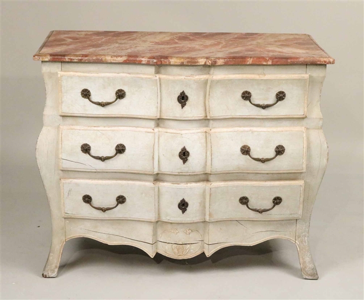 Louis XV Style Paint-Decorated Bombe Commode