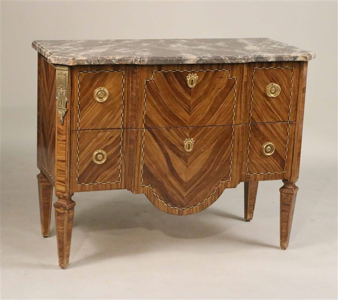 Neoclassical Style Faux Bois Marble Top Commode
