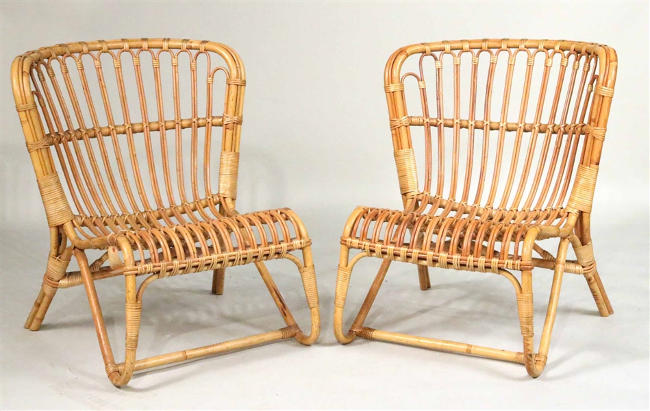 Pair of Malacca Rattan Fan-Back Side Chairs