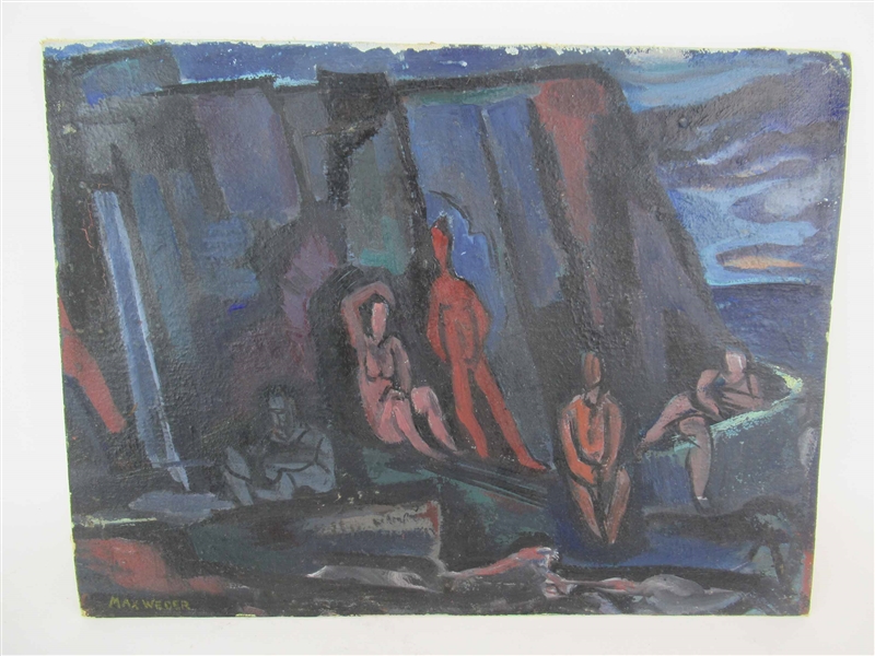Max Weber, Oil on Board of Figures 