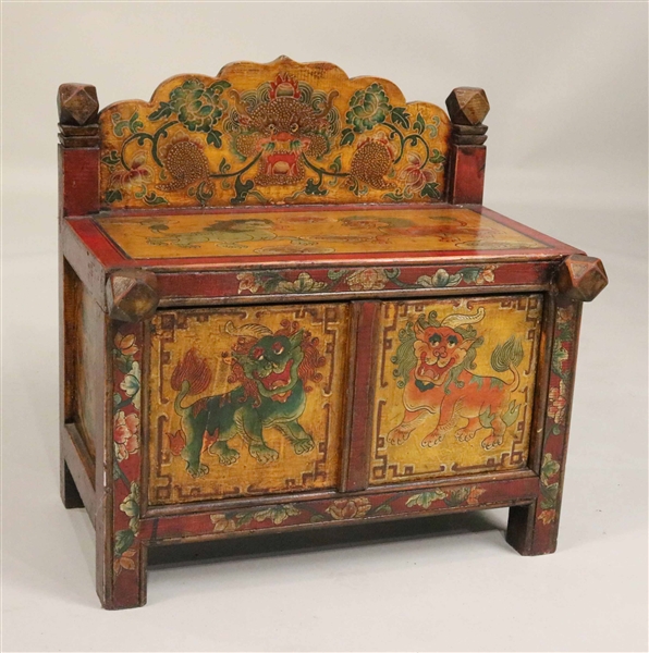 Painted & Polychrome-Decorated Diminutive Cabinet