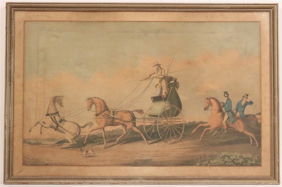 Polychrome Lithograph, Horses and Carriage