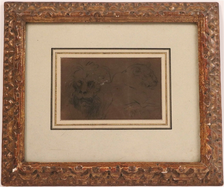 Jean Baptiste Carpeaux, Charcoal on Paper, Lions