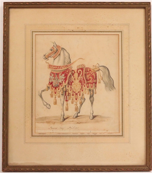 Watercolor on Paper, Depicting Royally Clad Horse