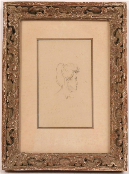 Alphonse Mucha, Pencil on Paper, Head of Woman