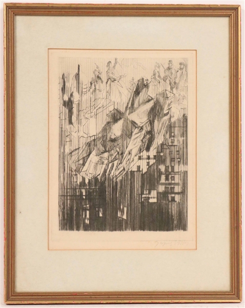 Etching on Paper, Abstract Cityscape
