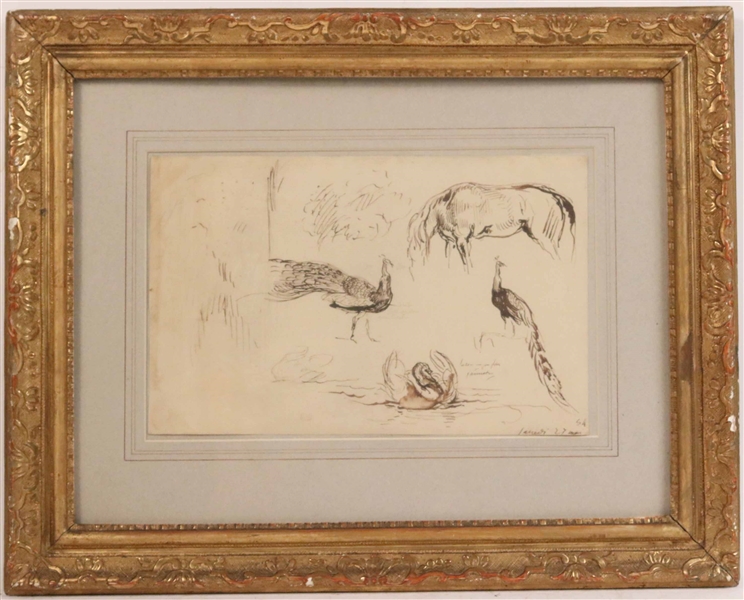 Eugene Delacroix, Ink on Paper Studies of Animals