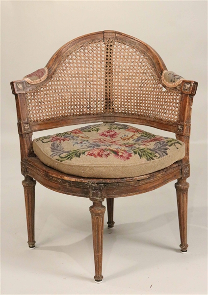 Louis XVI Walnut Caned Corner Desk Chair