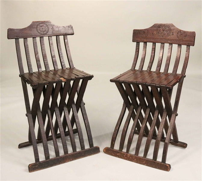 Pair of Baroque Style Beechwood Savonarola Chairs