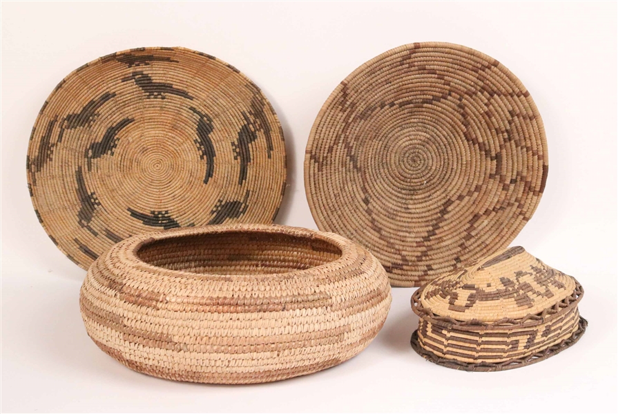 Four Woven Native American Grass Baskets