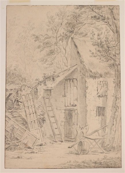 Johann Wille, Chalk on Paper, "Cottage in a Wood"
