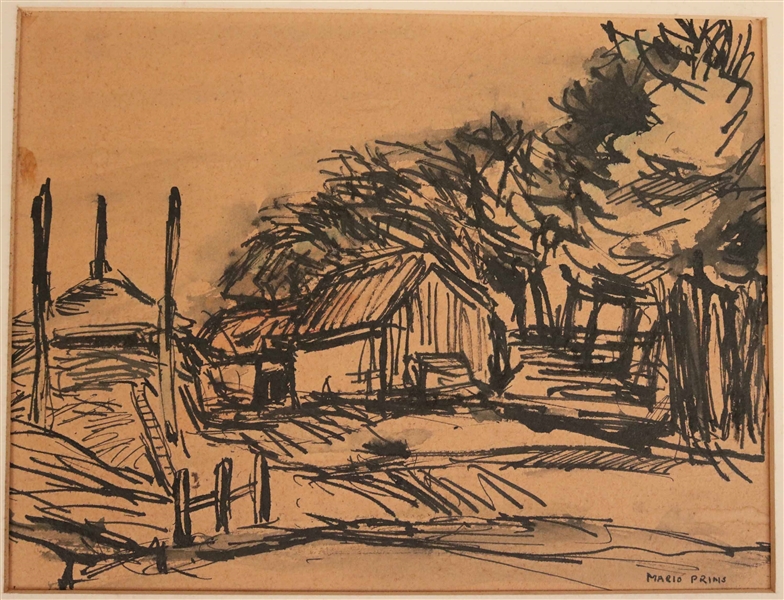 Ink on Paper, House in Landscape