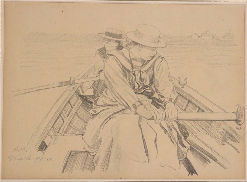 Pencil on Paper, Ladies in a Rowboat