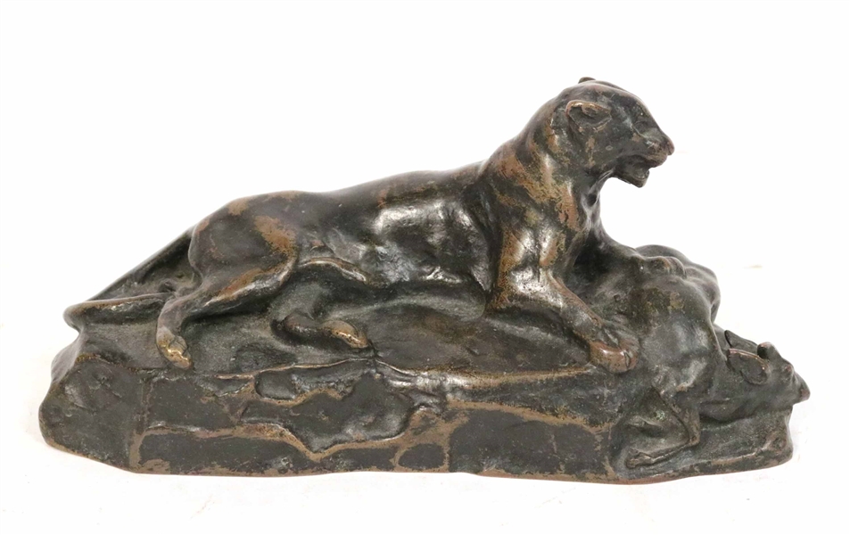 Cast Bronze Panther and Muntjac Deer