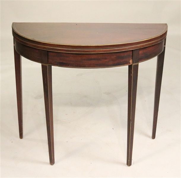Directoire Brass Inset Mahogany Demi-Lune Table