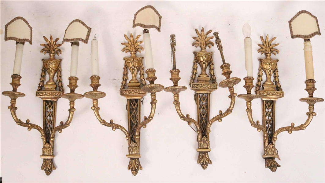 Four Neoclassical Style Bronze Two-Light Sconces