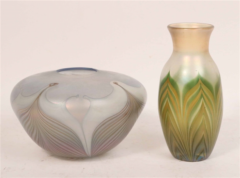 Two Iridescent Glass Vases