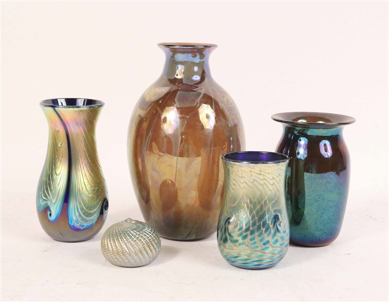 Five Contemporary Iridescent Glass Pieces