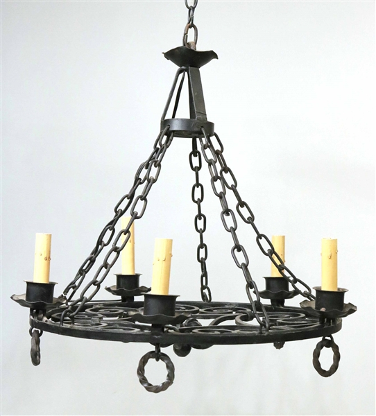 Two Cast Iron Six-Light Chandeliers
