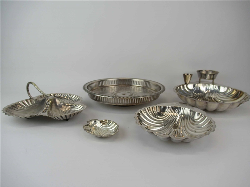 Group of Shell Form Silver Plated Table Articles