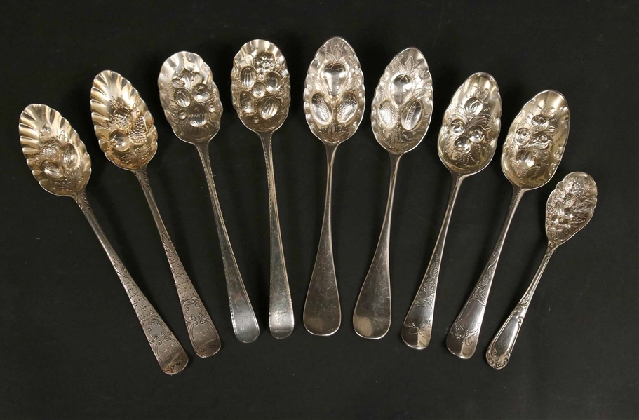 Two Sets of Sterling Silver Berry Spoons