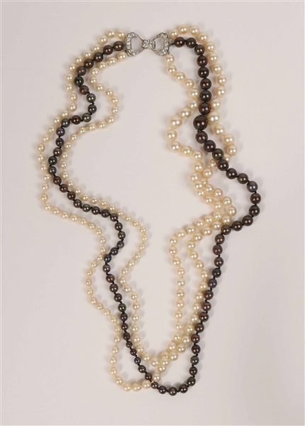  Triple Strand Cultured Pearl Necklace Diamond