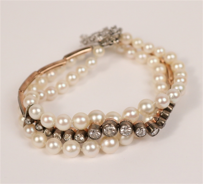 Cultured Pearl and Diamond Bracelet Diamond Clasp
