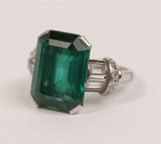 Art Deco Platinum Green Tourmaline Diamond Ring