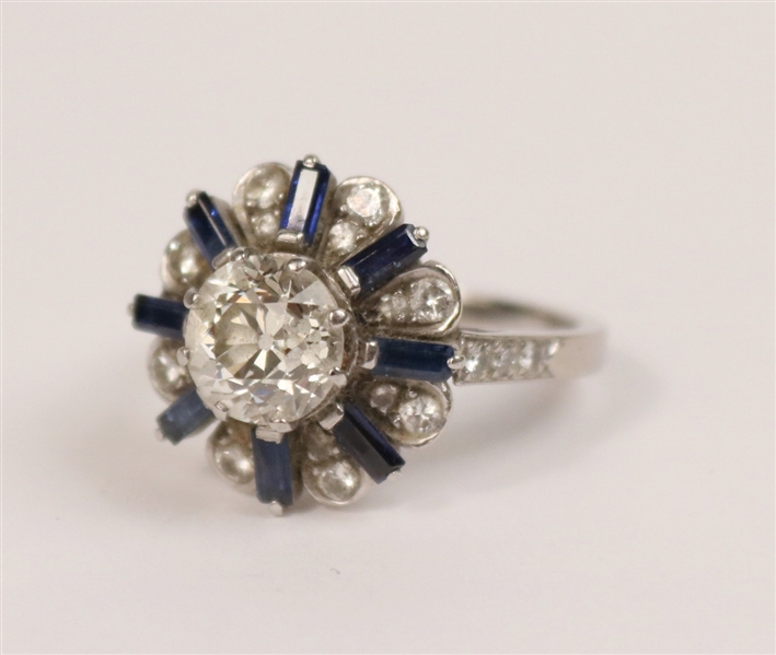 18K White Gold Diamond & Sapphire Flora-Form Ring