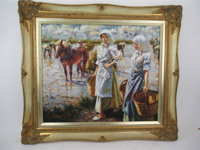 Oil on Canvas of Farmers Harvesting 
