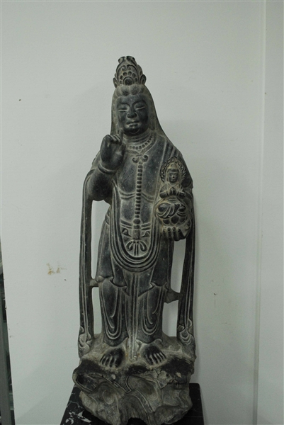 Kwan Yin Deity Carved Stone Statue With Buddha