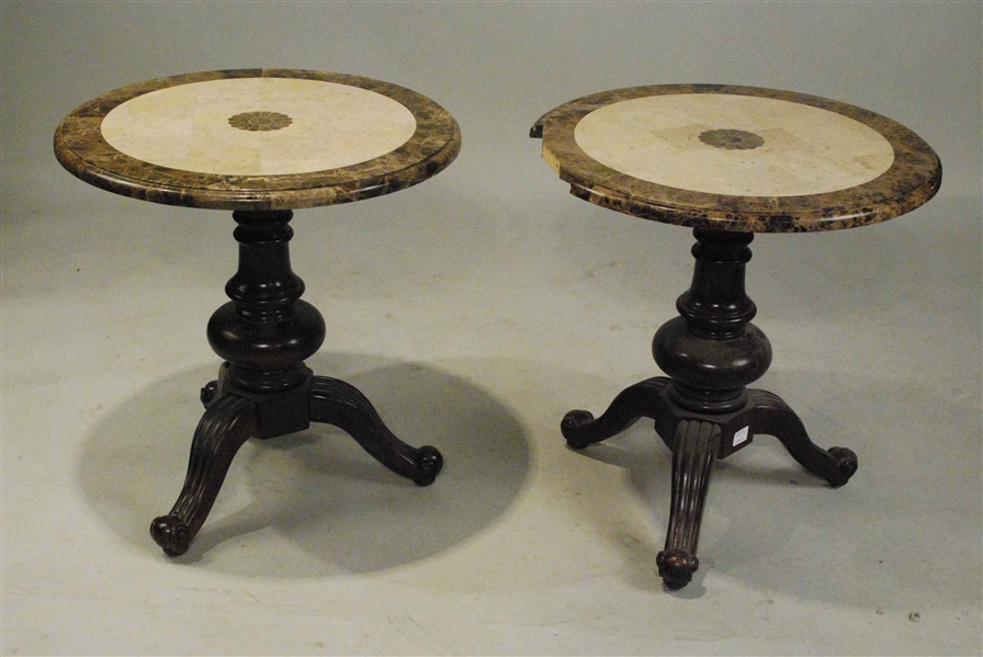 Pair of Stone-Top Circular Side Tables