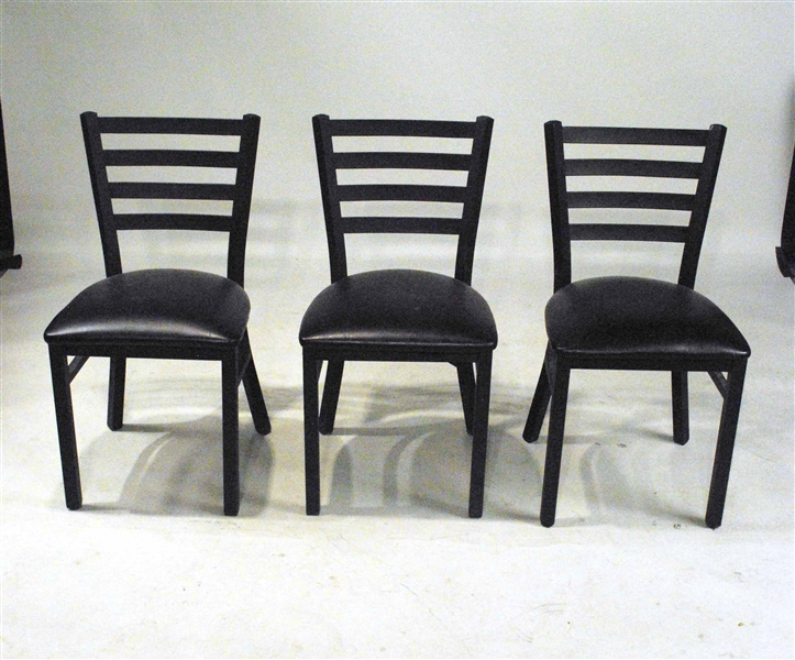 Three Ebonized Metal Upholstered Side Chairs
