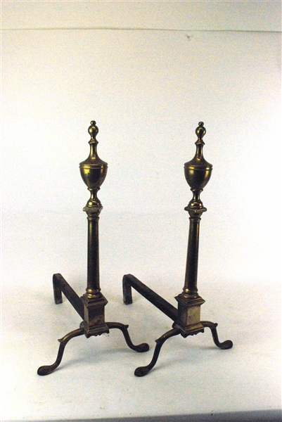 Pair of Antique Brass Chippendale Style Andirons