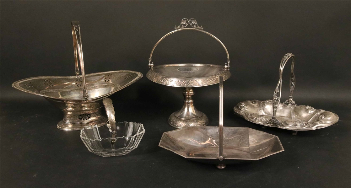 English Sterling Silver and Glass Swing  Basket